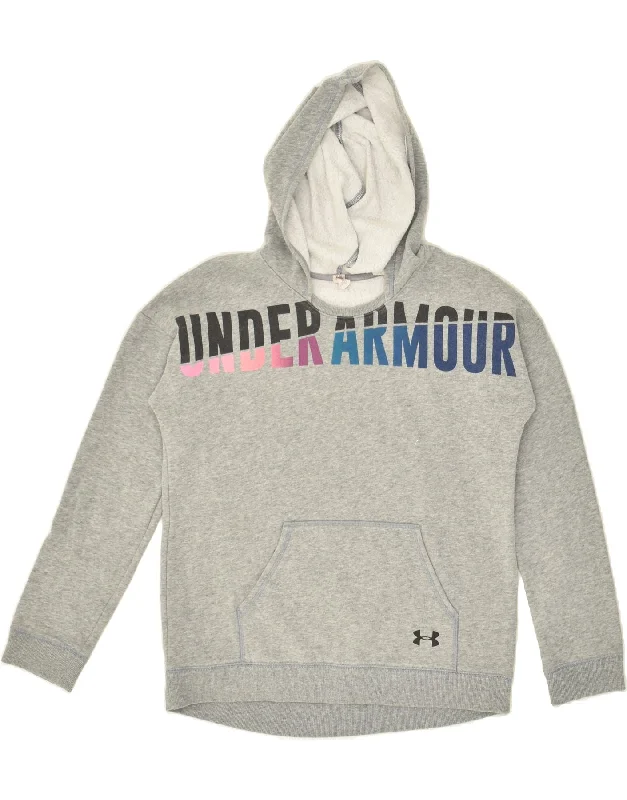 men's printed graphic sweatshirts -UNDER ARMOUR Girls Graphic Hoodie Jumper 14-15 Years Large Grey