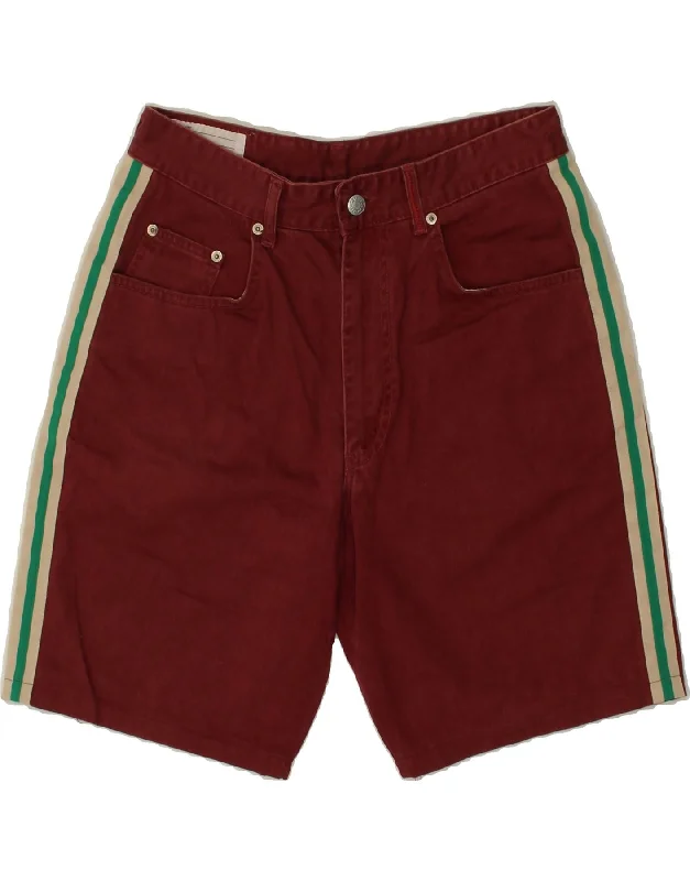 UNIFORM Mens High Waist Denim Shorts W30 Medium Maroon Cotton