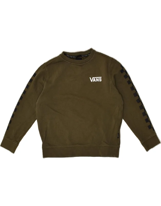 men's graphic print hoodies -VANS Boys Graphic Sweatshirt Jumper 13-14 Years Small Khaki Cotton