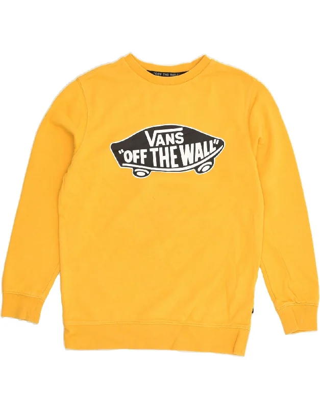 men's trendy zip-up sweatshirts -VANS Girls Graphic Sweatshirt Jumper 12-13 Years Medium Yellow Cotton