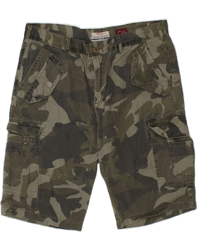 VINTAGE Mens Cargo Shorts IT 50 Large W36 Khaki Camouflage Cotton