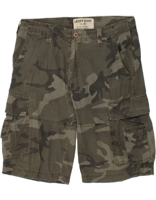 VINTAGE Mens Cargo Shorts IT 50 Large W36  Khaki Camouflage Cotton