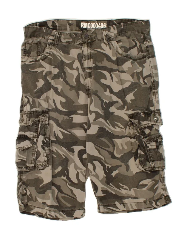 VINTAGE Mens Cargo Shorts W37 Large  Grey Camouflage Cotton