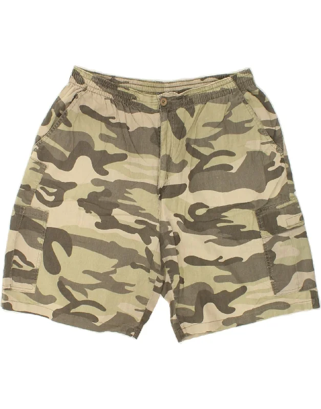 VINTAGE Mens Cargo Shorts XL W38 Khaki Camouflage Cotton