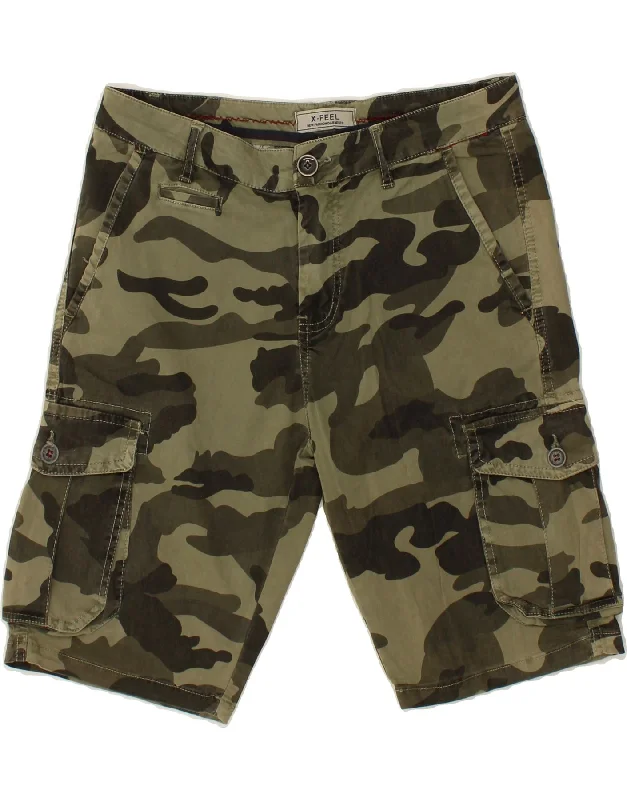 X-FEEL Mens Cargo Shorts W30 Medium Green Camouflage Cotton