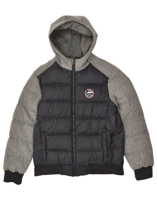 men's winter coats with fur -ABERCROMBIE & FITCH Boys Hooded Padded Jacket 15-16 Years Grey Colourblock