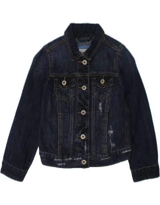 men's military jackets -ABERCROMBIE & FITCH Girls Distressed Denim Jacket 7-8 Years Navy Blue