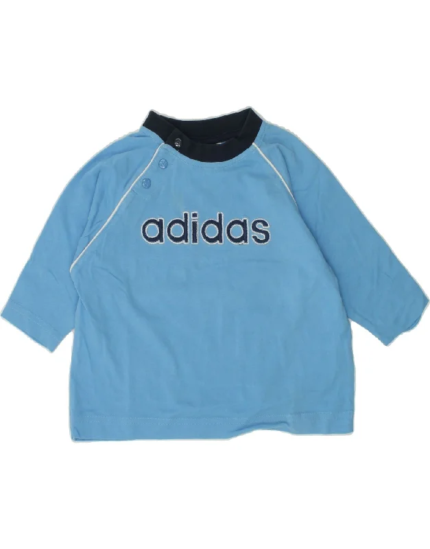 men's hoodie with zippered pockets -ADIDAS Baby Boys Graphic Sweatshirt Jumper 12-18 Months Blue Cotton