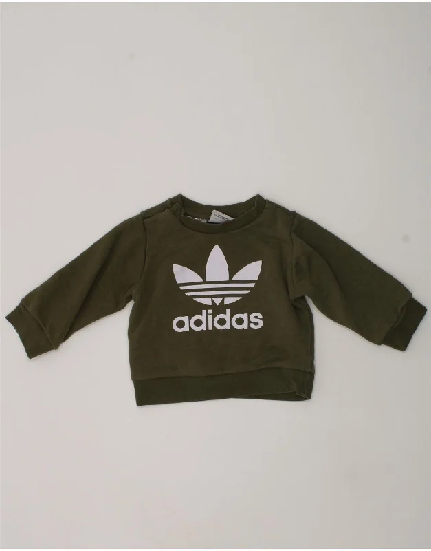 men's comfy hoodie sweatshirt -ADIDAS Baby Boys Graphic Sweatshirt Jumper 3-6 Months Khaki Cotton