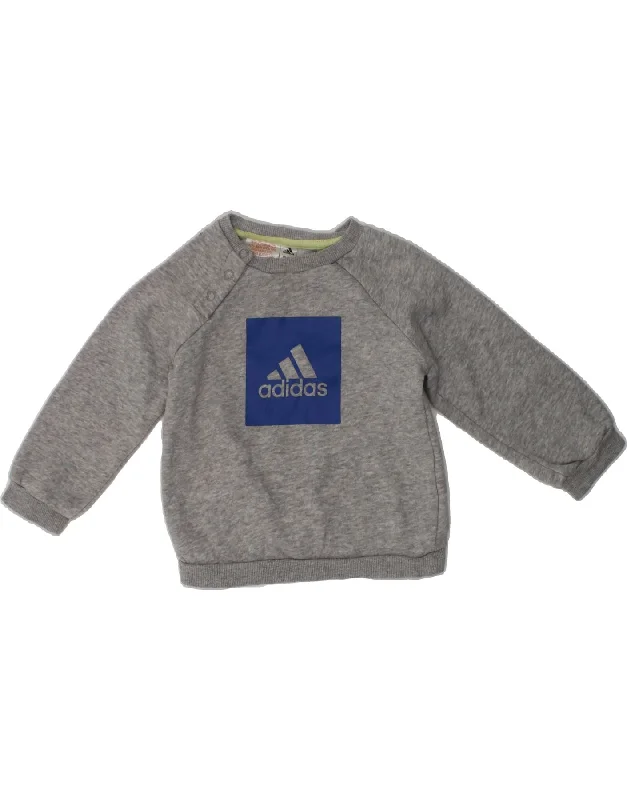 men's fleece-lined hoodies -ADIDAS Baby Boys Graphic Sweatshirt Jumper 9-12 Months Grey