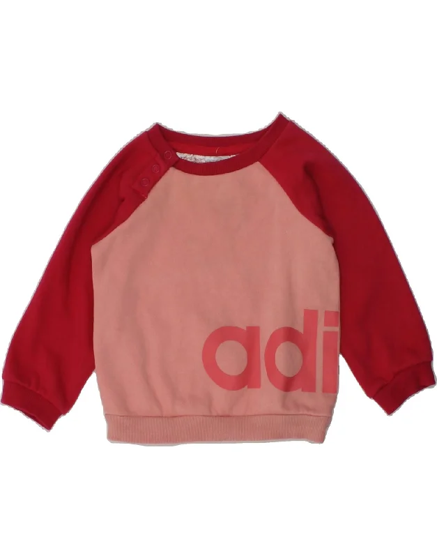 men's fleece-lined hoodies -ADIDAS Baby Girls Graphic Sweatshirt Jumper 3-6 Months Red Colourblock