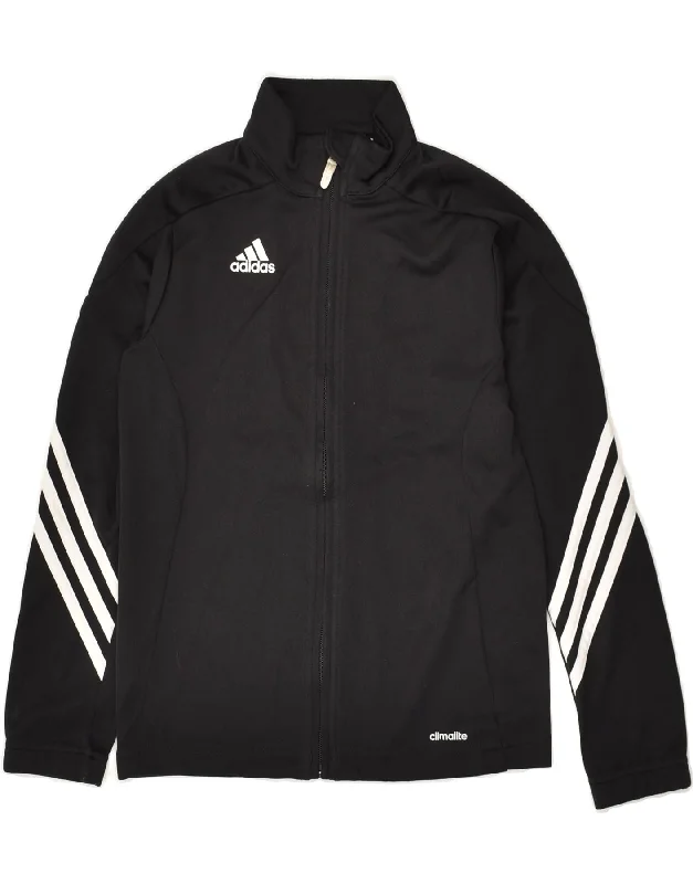 men's windbreaker jackets -ADIDAS Boys Climalite Tracksuit Top Jacket 9-10 Years Black Polyester