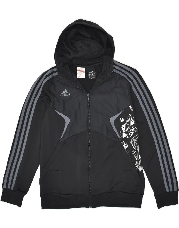 men's vintage jackets -ADIDAS Boys Graphic Hooded Tracksuit Top Jacket 13-14 Years Black