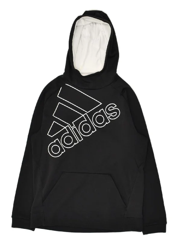 men's fleece zip-up hoodies -ADIDAS Boys Graphic Hoodie Jumper 11-12 Years Black Polyester