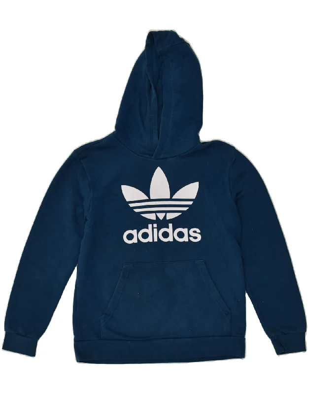 men's fleece-lined hoodies -ADIDAS Boys Graphic Hoodie Jumper 11-12 Years Blue Cotton