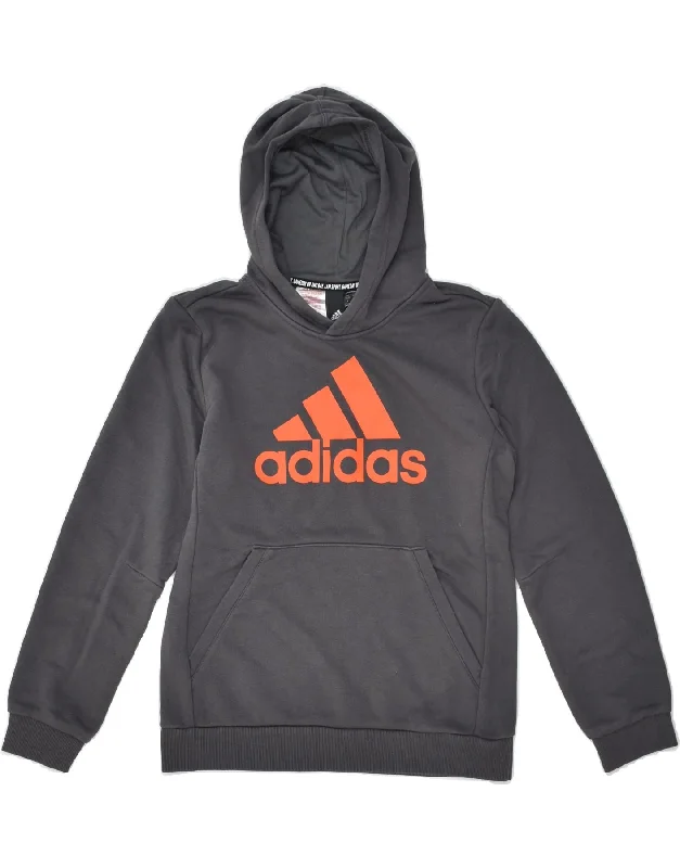 men's workout sweatshirts -ADIDAS Boys Graphic Hoodie Jumper 11-12 Years Grey Cotton