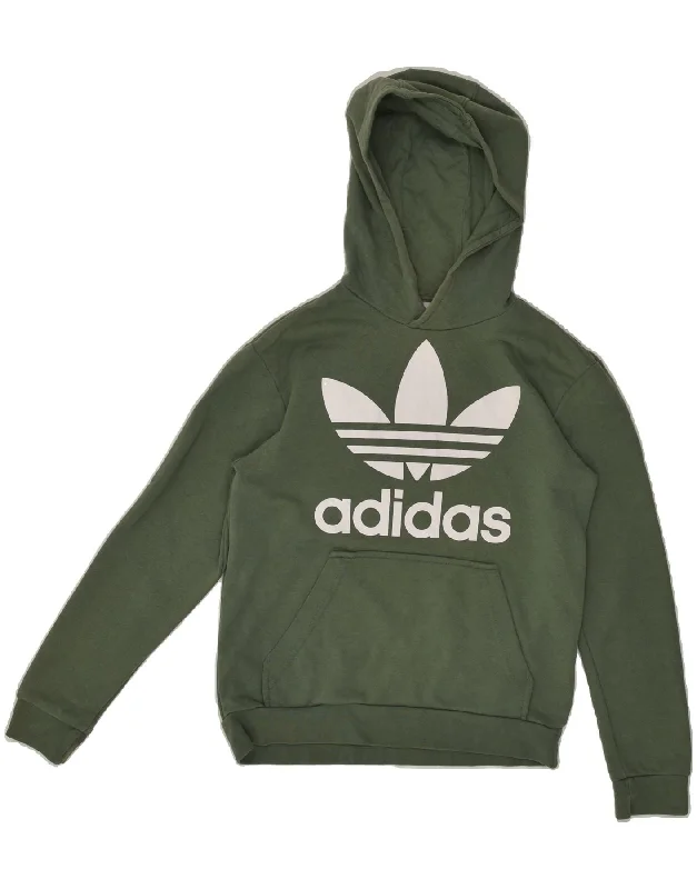 men's lightweight cotton hoodie -ADIDAS Boys Graphic Hoodie Jumper 11-12 Years Khaki Cotton