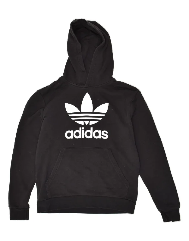 men's zip hoodie with drawstrings -ADIDAS Boys Graphic Hoodie Jumper 13-14 Years Black Cotton