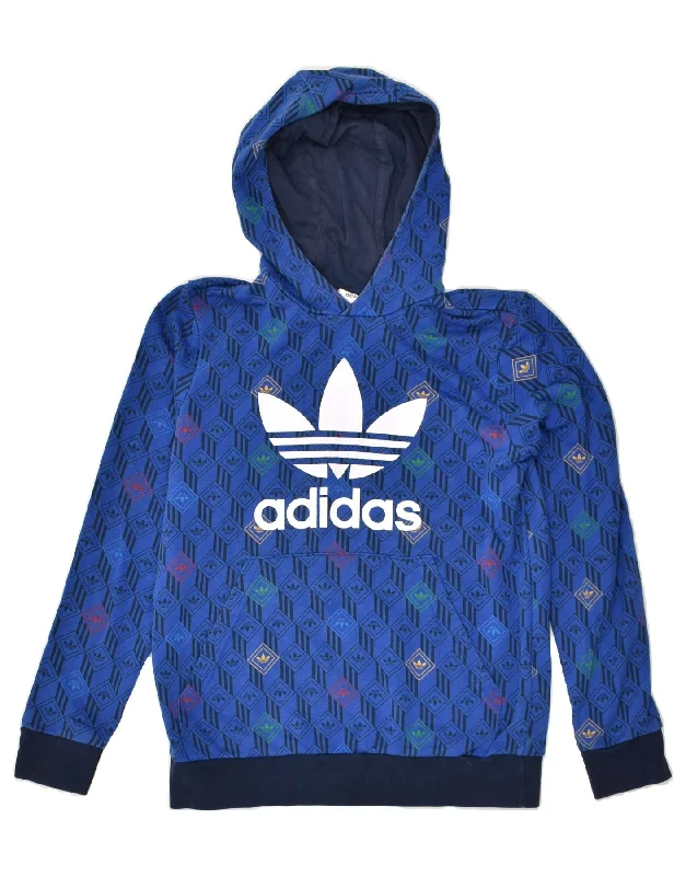 men's hoodie sweatshirt with hoods -ADIDAS Boys Graphic Hoodie Jumper 13-14 Years  Blue Cotton