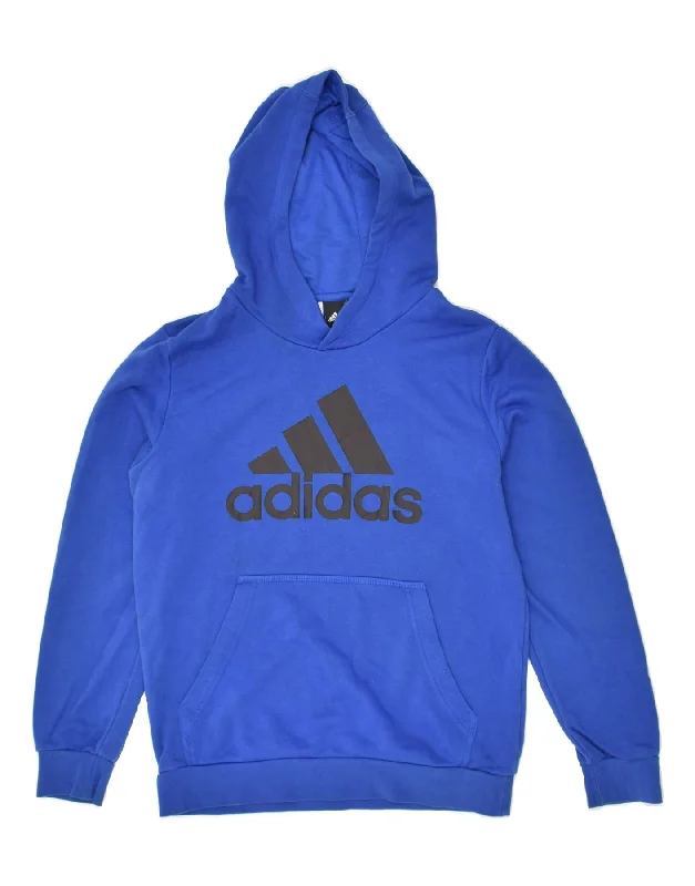 men's hoodies with logos -ADIDAS Boys Graphic Hoodie Jumper 13-14 Years Blue Cotton