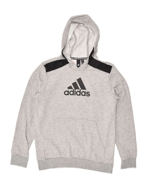 men's cozy fleece sweatshirts -ADIDAS Boys Graphic Hoodie Jumper 13-14 Years Grey Cotton