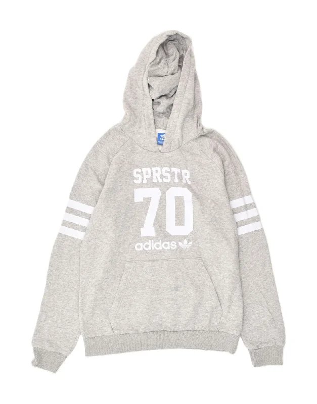 men's pullover hoodie with pockets -ADIDAS Boys Graphic Hoodie Jumper 13-14 Years Grey Cotton