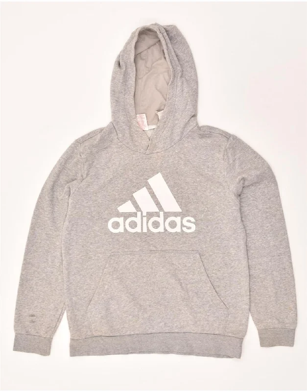 men's casual sweatshirts -ADIDAS Boys Graphic Hoodie Jumper 13-14 Years Grey Cotton