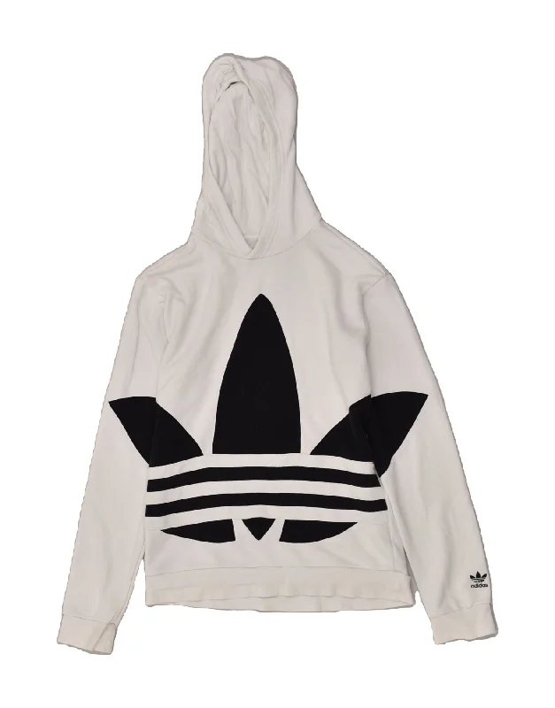 men's stylish fleece hoodies -ADIDAS Boys Graphic Hoodie Jumper 13-14 Years White Cotton