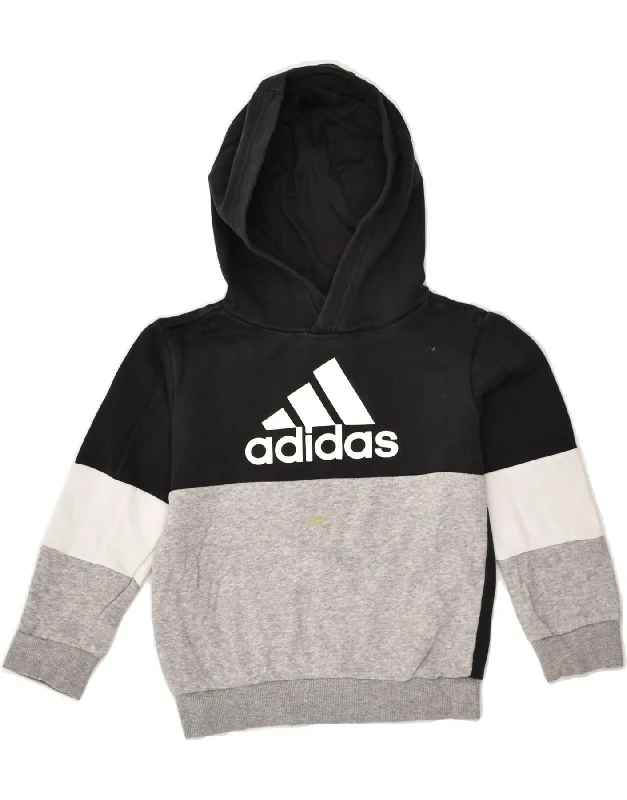 men's zip hoodie with drawstrings -ADIDAS Boys Graphic Hoodie Jumper 5-6 Years 2XS  Black Colourblock Cotton