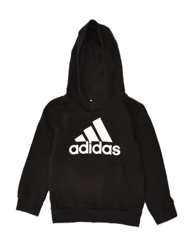 men's hoodie with pockets -ADIDAS Boys Graphic Hoodie Jumper 5-6 Years Black Cotton