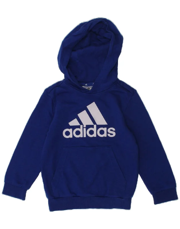 men's pullover hoodie for winter -ADIDAS Boys Graphic Hoodie Jumper 5-6 Years Navy Blue Cotton