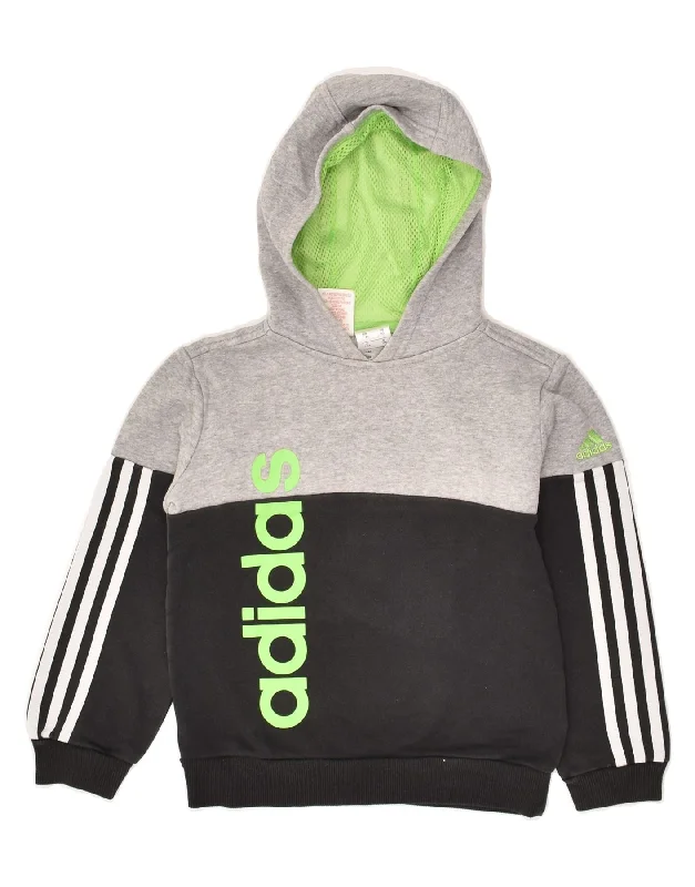 men's workout sweatshirt hoodies -ADIDAS Boys Graphic Hoodie Jumper 7-8 Years Black Colourblock Cotton