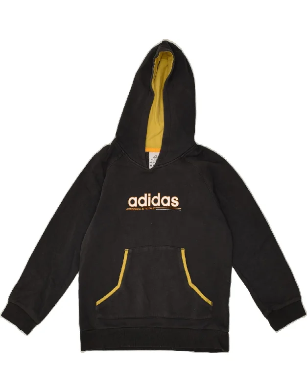 men's hoodies with slogans -ADIDAS Boys Graphic Hoodie Jumper 7-8 Years Black Cotton