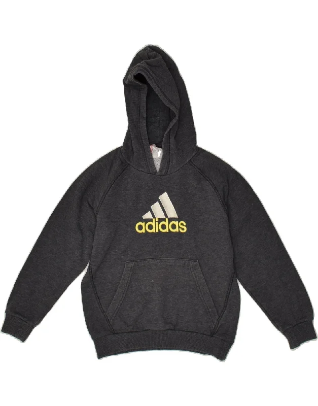 men's warm hoodie jackets -ADIDAS Boys Graphic Hoodie Jumper 7-8 Years Grey Cotton