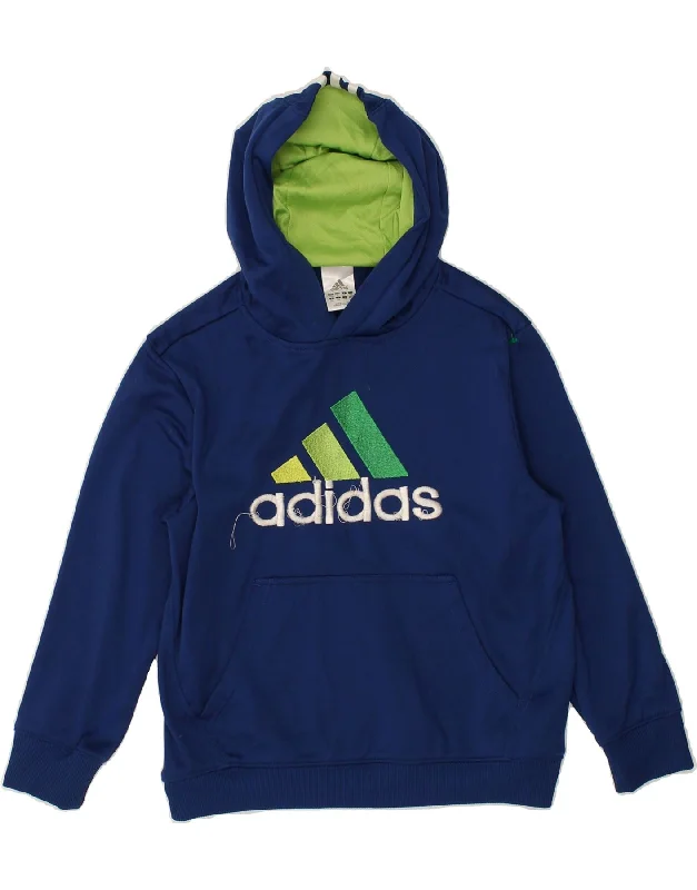 men's fleece zip-up hoodies -ADIDAS Boys Graphic Hoodie Jumper 9-10 Years Blue Polyester