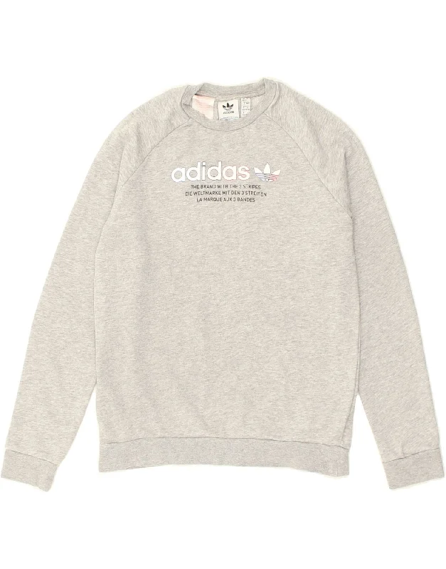 men's hoodie for winter sports -ADIDAS Boys Graphic Sweatshirt Jumper 10-11 Years Grey Cotton