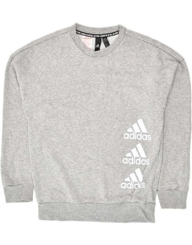 men's fleece hoodie jacket -ADIDAS Boys Graphic Sweatshirt Jumper 11-12 Years Grey Cotton