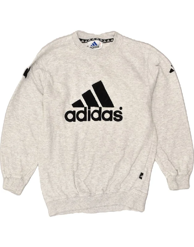 men's hoodie for layering in cold -ADIDAS Boys Graphic Sweatshirt Jumper  11-12 Years Grey Cotton