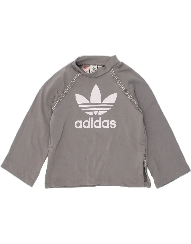 men's fleece hoodie jacket -ADIDAS Boys Graphic Sweatshirt Jumper 11-12 Years Grey Polyester