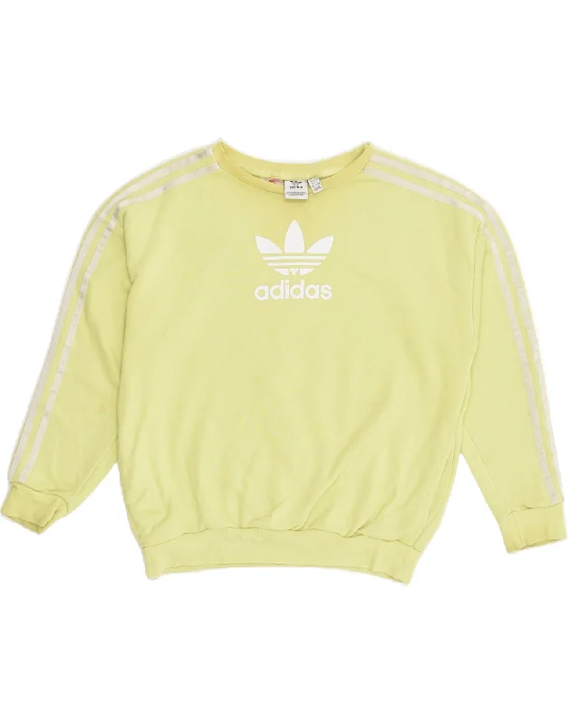 men's long sleeve hoodie -ADIDAS Boys Graphic Sweatshirt Jumper 11-12 Years Medium  Yellow Cotton