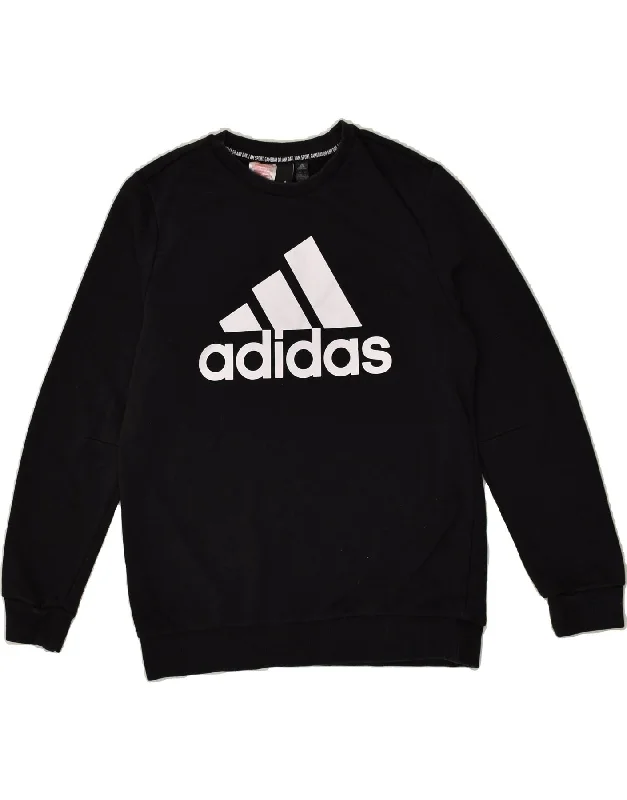 men's hoodie with creative prints -ADIDAS Boys Graphic Sweatshirt Jumper 13-14 Years Black Cotton