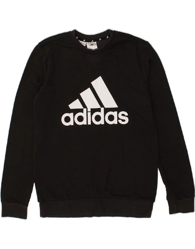 men's trendy oversized hoodies -ADIDAS Boys Graphic Sweatshirt Jumper 13-14 Years Large Black Cotton