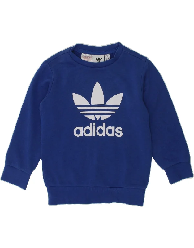 men's eco-friendly sweatshirt hoodies -ADIDAS Boys Graphic Sweatshirt Jumper 2-3 Years Blue Cotton