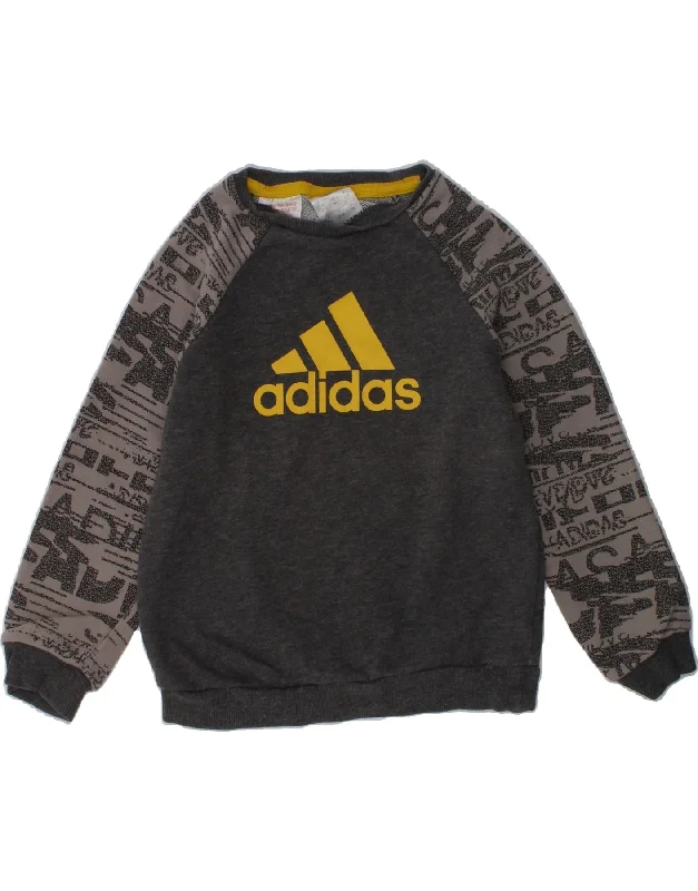 men's trendy oversized hoodies -ADIDAS Boys Graphic Sweatshirt Jumper 3-4 Years Grey Cotton