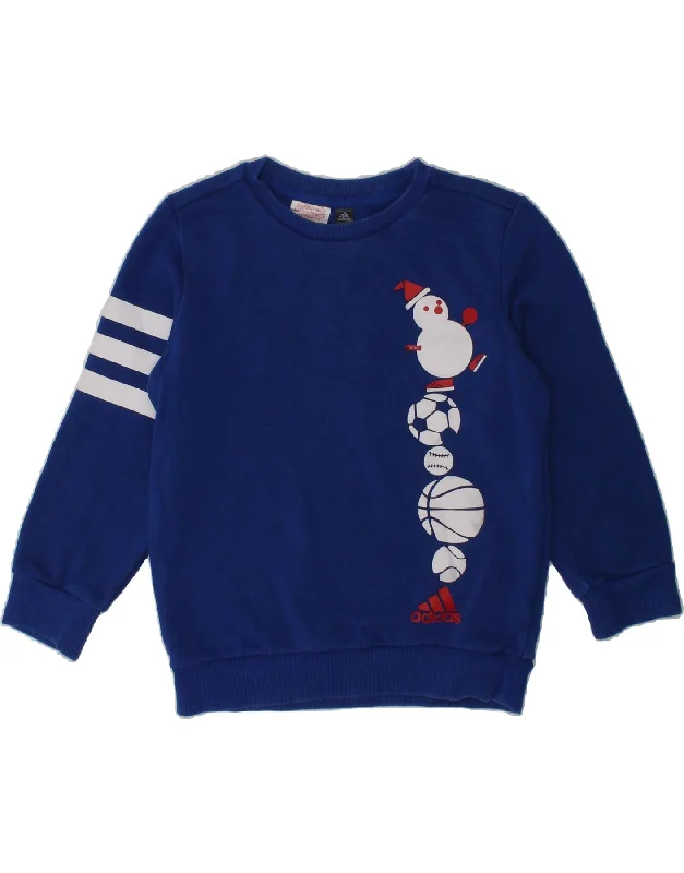 men's hoodie with creative prints -ADIDAS Boys Graphic Sweatshirt Jumper 5-6 Years Blue Cotton