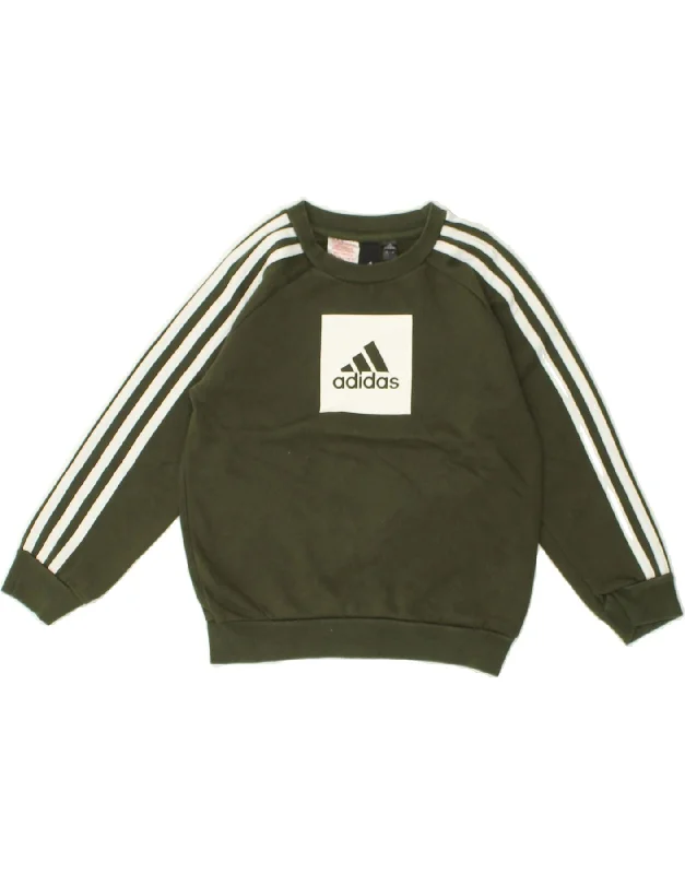 men's versatile hoodies -ADIDAS Boys Graphic Sweatshirt Jumper 6-7 Years Khaki Cotton