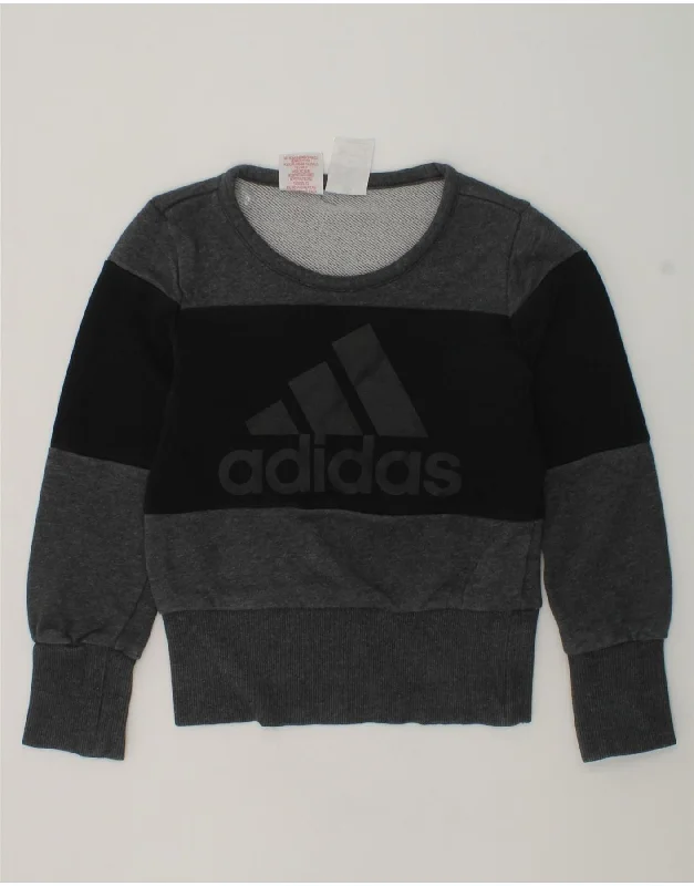 men's heavy-duty hoodies -ADIDAS Boys Graphic Sweatshirt Jumper 7-8 Years Grey Colourblock Cotton