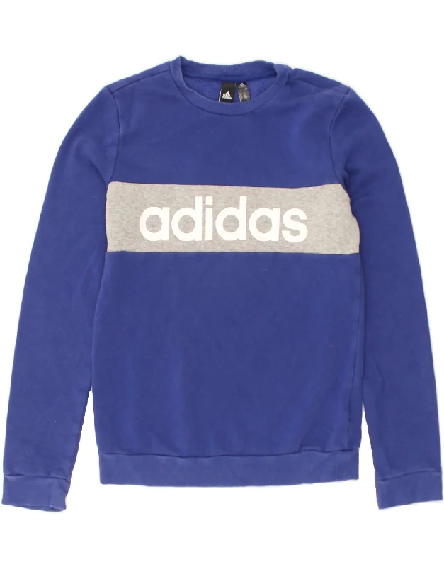 men's workout hoodies -ADIDAS Boys Graphic Sweatshirt Jumper 8-9 Years Blue Cotton