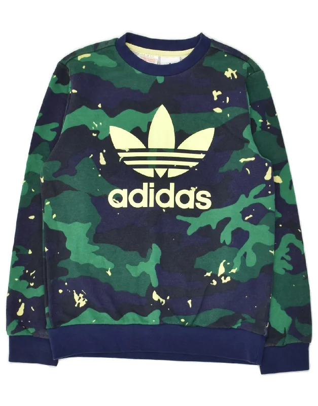 men's casual hoodies with stripes -ADIDAS Boys Graphic Sweatshirt Jumper 9-10 Years Green Camouflage Cotton