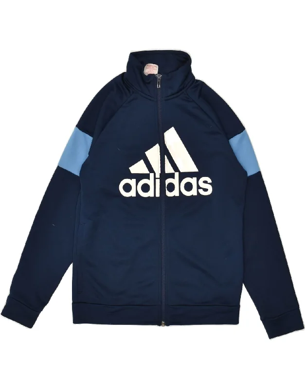 men's sports jackets for work -ADIDAS Boys Graphic Tracksuit Top Jacket 11-12 Years Navy Blue Colourblock